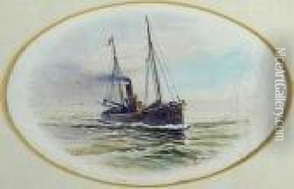 A Steam Naval Boat (a Converted Drifter) Inscribed 'one Of Our Creditors' Oil Painting - Stephen John Batchelder