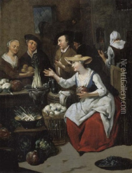 Die Gemuseverkauferin Oil Painting - Jan Baptist Lambrechts
