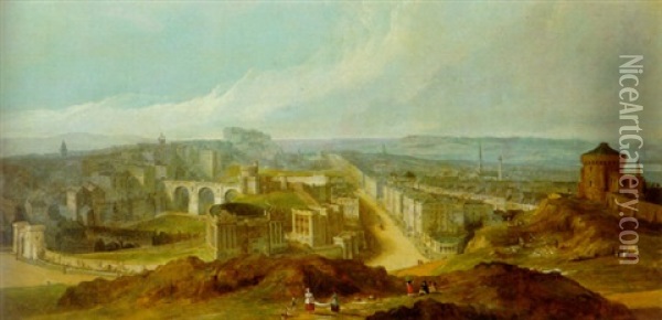 Edinburgh From Calton Hill Oil Painting - David Octavius Hill