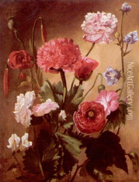 Still Life Of Summer Flowers Oil Painting - Hippolyte Portelette