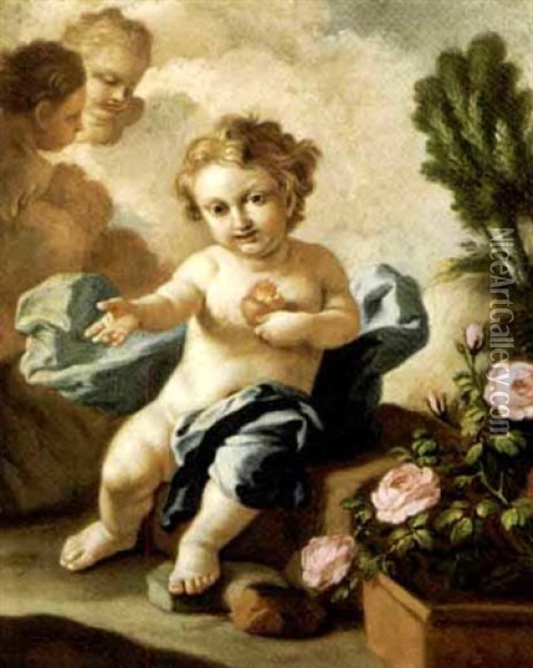Gesu Bambino E Due Angeli Oil Painting - Francesco de Mura
