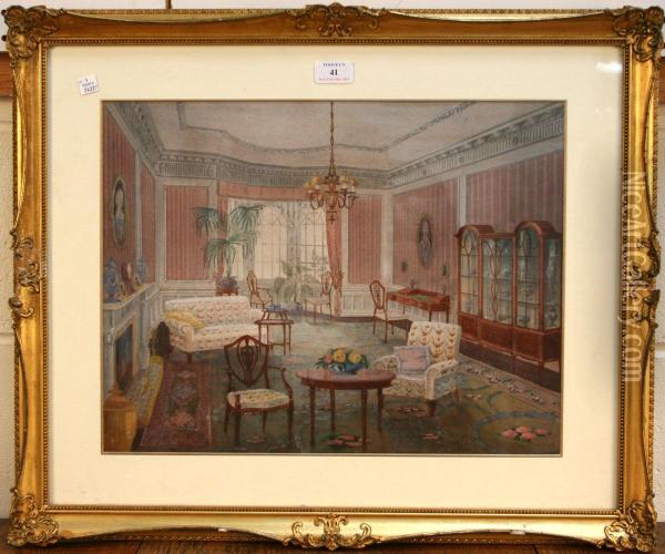 Study Of Aregency Interior With Hepplewhite Style Furniture Oil Painting - Charles Essenhigh Corke