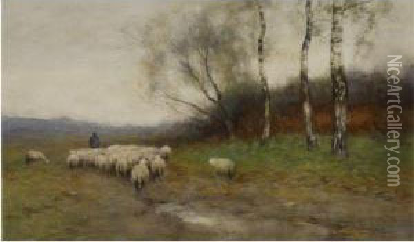 A Shepherd With His Flock Oil Painting - Louis Willem Van Soest