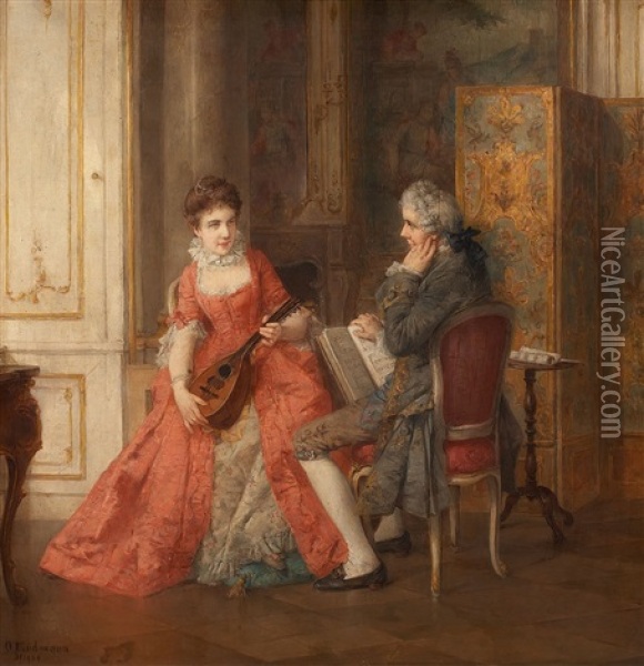 The Music Lesson Oil Painting - Otto Wilhelm Eduard Erdmann