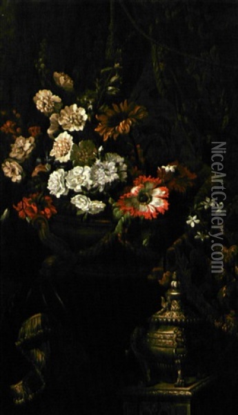 Nature Morte Au Vase De Fleurs Et Cassolette En Arrgent De Claude Ballin Oil Painting - Jean-Baptiste Monnoyer