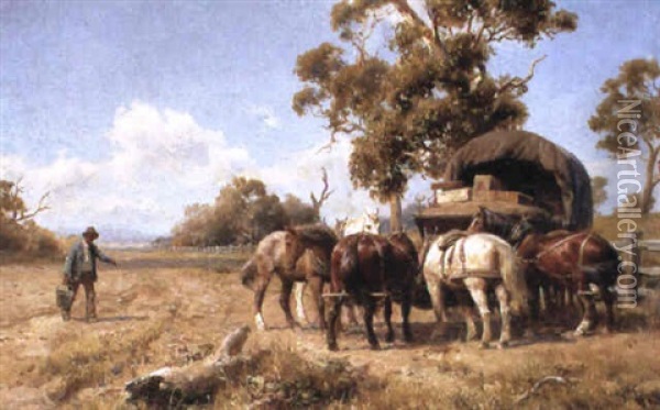 Watering The Horses Oil Painting - Jan Hendrik Scheltema