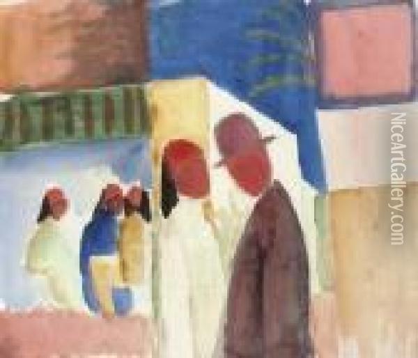 Auf Der Strasse With The Nachlass Stamp Oil Painting - August Macke