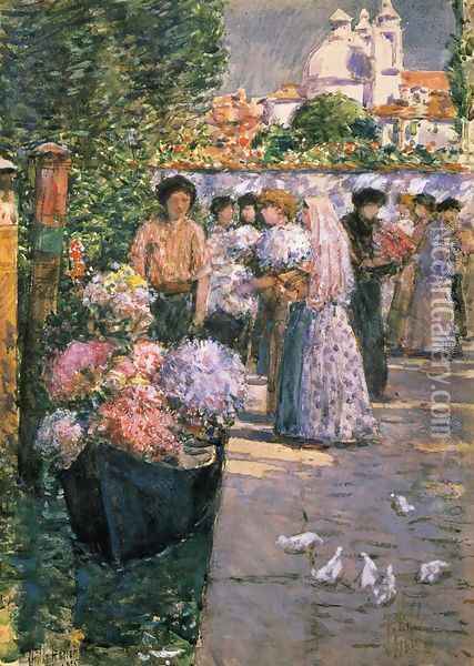 Flower Market Oil Painting - Childe Hassam