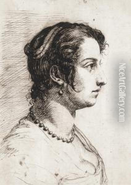 Head Of A Woman In Profile Oil Painting - Gianluigi Valesio