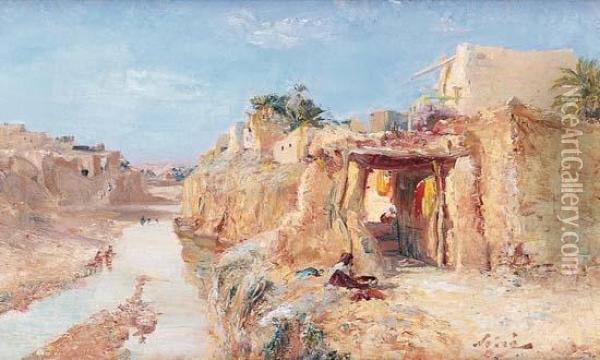 < Village Au Bord De L'oued (sud Algerien) >. Oil Painting - Maxime Noire