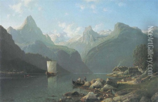 Norwegische Landschaft, Partie Von Nordfjord Oil Painting - Johannes Bartholomaeus Duntze