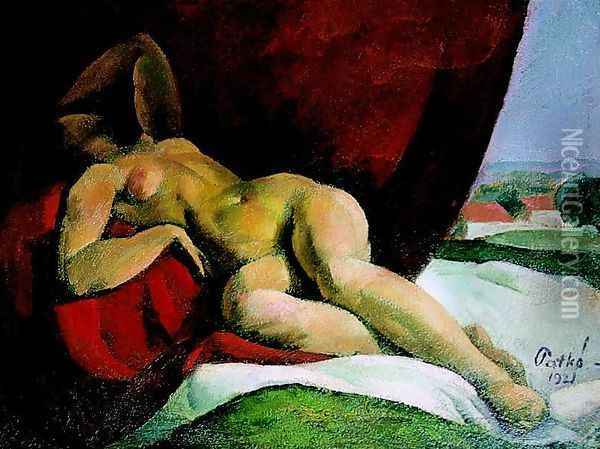 Reclining Nude Study for the Siesta 1921 Oil Painting - Karoly Patko
