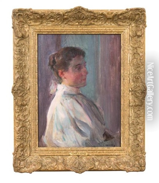 Portrait Of A Woman In White Blouse Oil Painting - Robert Vonnoh