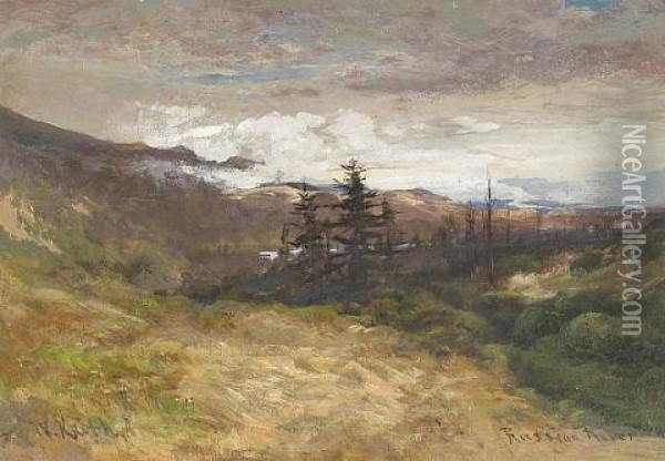 Russian River (+ River Study, Verso) Oil Painting - William Keith