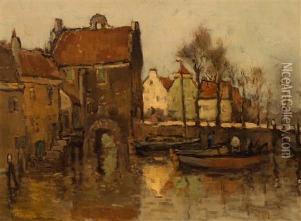 Boats On The Canal Oil Painting - Willem de Zwart