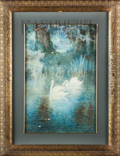 Swans Oil Painting - Aleksei Aleksandrovich Pisemsky