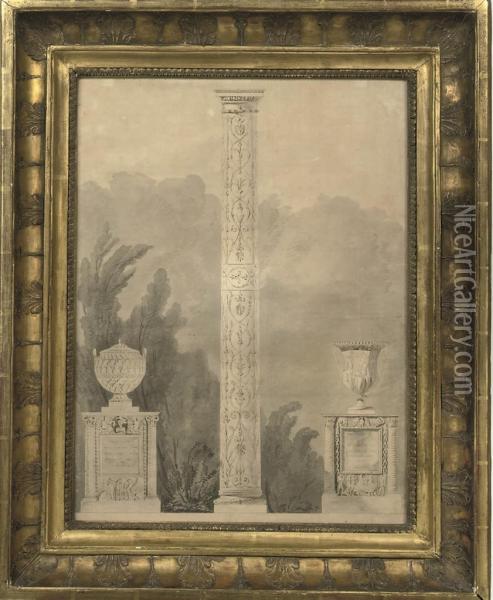 Design For A Monument, Possibly For The Villa Albani, Rome Oil Painting - Pierre Francois L. Fontaine