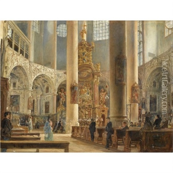 Inneres Der Franziskanerkirche Zu Salzburg-interior Of The Franciscan Church, Salzburg Oil Painting - Rudolf von Alt