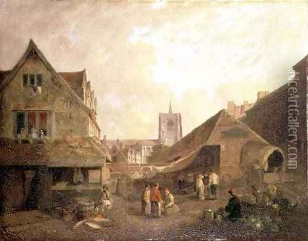 Old Fishmarket Norwich Oil Painting - David Hodgson