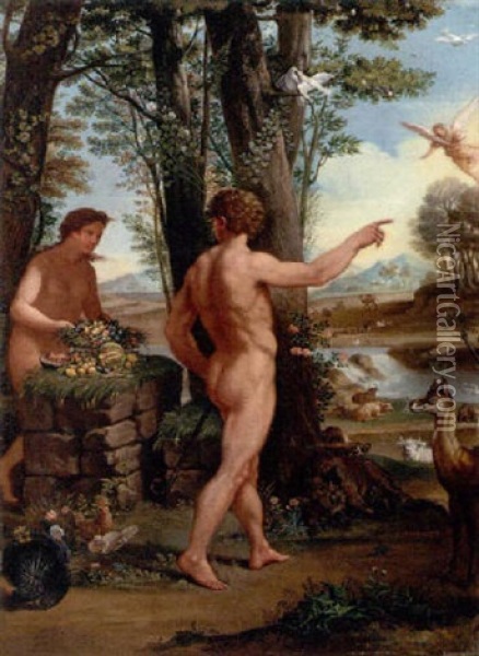 Adam And Eve In The Garden Of Eden Oil Painting - Wenceslas Peters