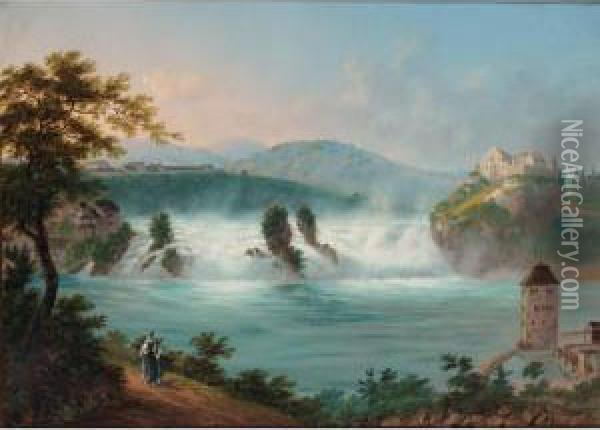 View Of The Waterfall At Schaffhausen, Switzerland Oil Painting - Ludwig Bleuler