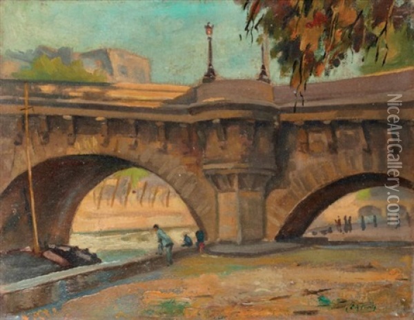 Le Pont Neuf, Paris Oil Painting - Elie Anatole Pavil