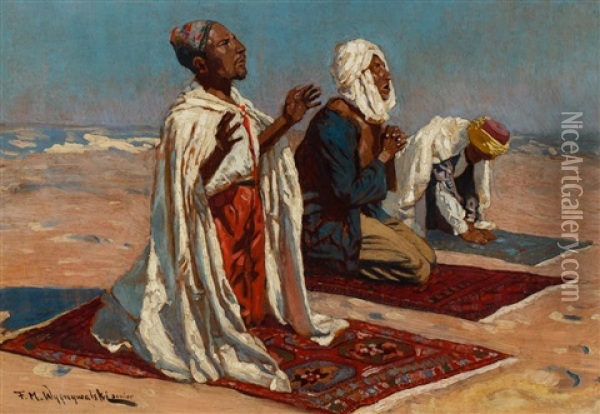 Prayers Bedouin Desert Oil Painting - Felix Michal Wygrzywalski