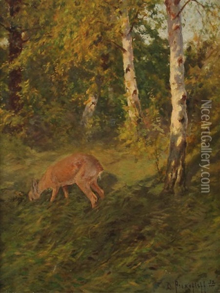 Asendes Reh Am Rande Eines Birkenwaldes Oil Painting - Dimitri Von Prokofiev