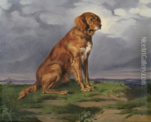 Brown Dog Oil Painting - Joseph Heicke