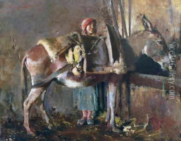 Interno Di Stalla Oil Painting - Gaetano Esposito
