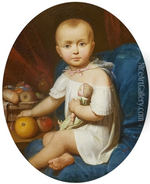 Kinderbildnis Mit Puppe Und Fruchten Oil Painting - Michel Philebert Genod