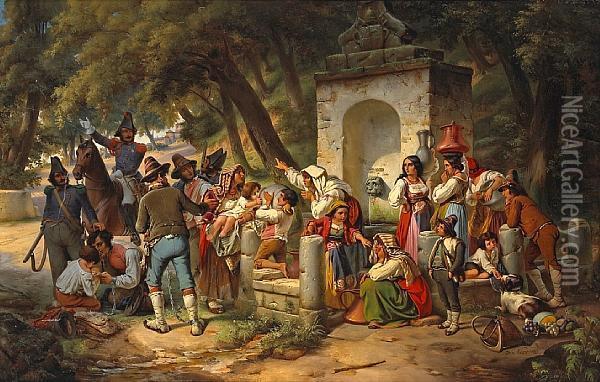 Soldiers At The Well Oil Painting - Wilhelm Nerenz