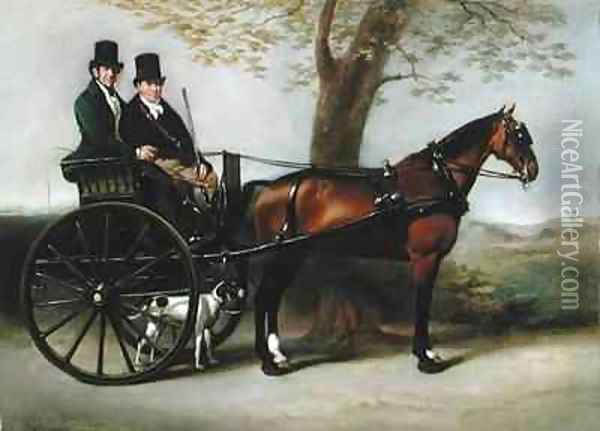 Two Gentlemen in a Gig drawn by a Bay Cob on the way to shoot with their Pointer Oil Painting - William Edward Frost