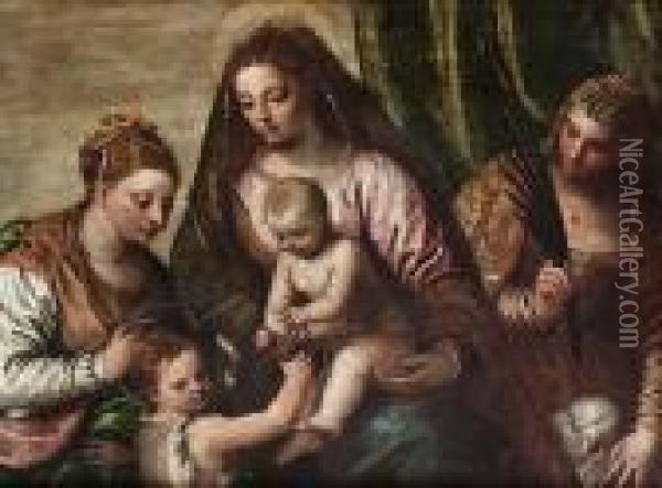 The Madonna And Child With The 
Infant Saint John The Baptist, Saint Agnes And Saint Catherine Oil Painting - Carletto Carliari