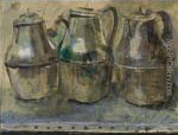 Three Tin Jugs Oil Painting - Floris Verster