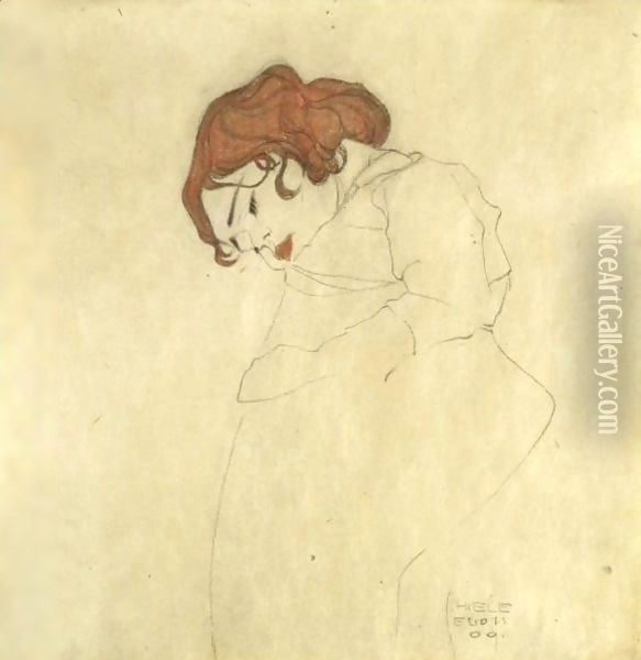 Sleeping Girl Oil Painting - Egon Schiele
