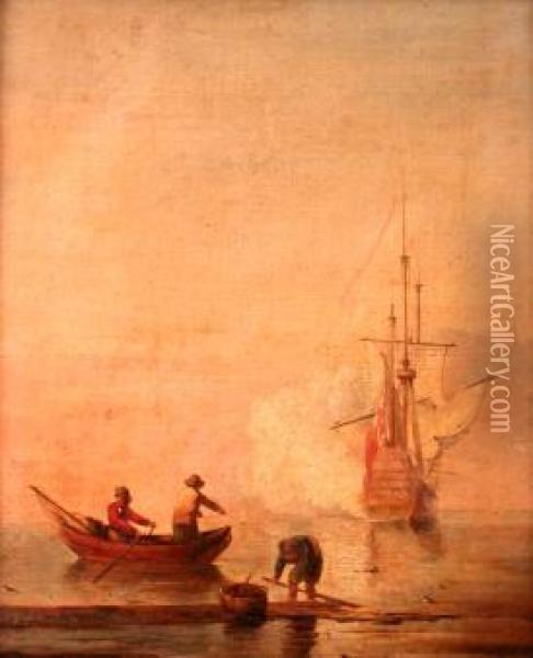 Hauling The Nets Oil Painting - Charles Brooking