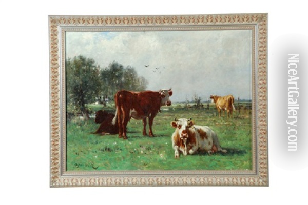 Landscape With Cows Oil Painting - Ogden Wood