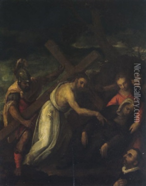 Cristo Che Porta La Croce, Con Un Donatore Oil Painting - Claudio Ridolfi