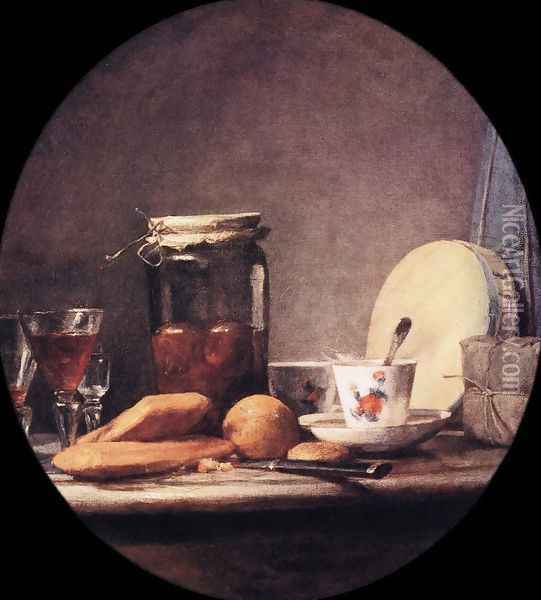 Still Life With Jar Of Apricots Oil Painting - Jean-Baptiste-Simeon Chardin