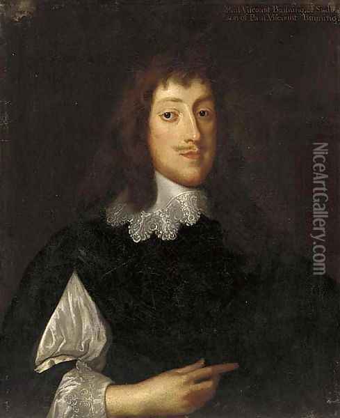 Portrait of Paul, Viscount Bayning (1616-1638), of Sudbury, in a black jacket and lace collar Oil Painting - Sir Anthony Van Dyck