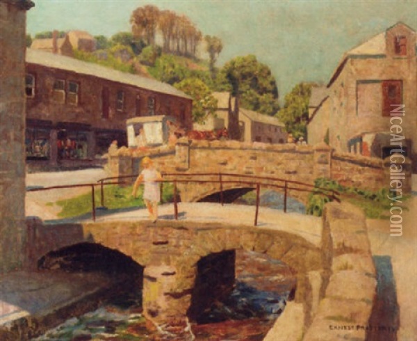 Girl On A Bridge Oil Painting - Ernest Procter