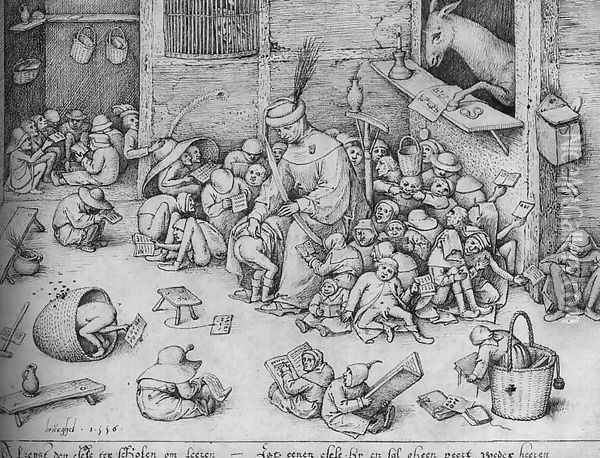 The Ass in the School 1556 Oil Painting - Pieter the Elder Bruegel
