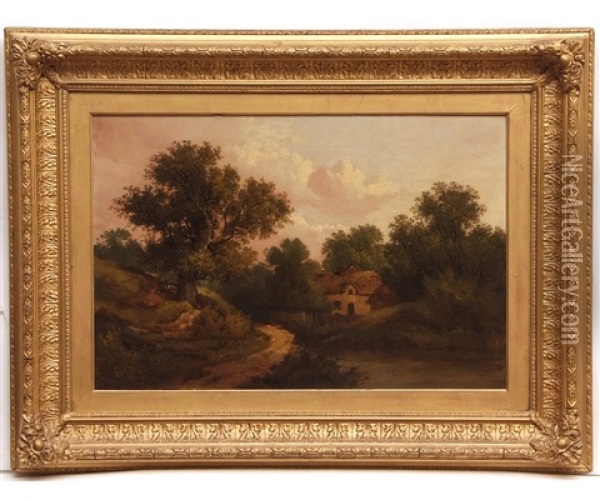 Country Landscape With Cottage Oil On Canvas Country Landscape With Cottage Oil Painting - John Berney Ladbrooke
