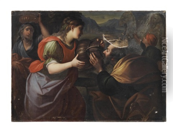 Rebecca And Eliezer At The Well Oil Painting - Nicolo Bambini