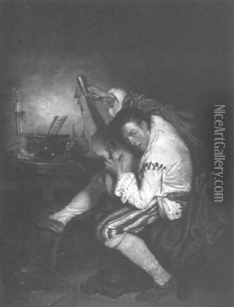 Der Vogelfanger Spielt Seine Gitarre Oil Painting - Jean Baptiste Greuze