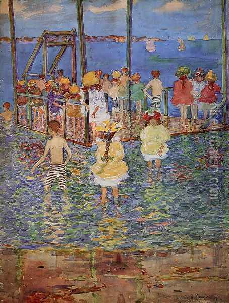 Children On A Raft Oil Painting - Maurice Brazil Prendergast