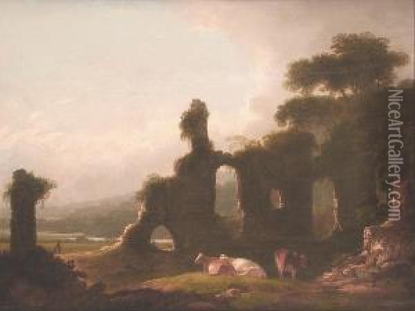 Cattle Resting Near Ruins Oil Painting - Charles Townley