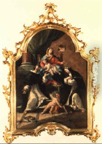 Madonna Del Rosario Fra I Santi Teresa E Domenico Oil Painting - Gaspare Diziani