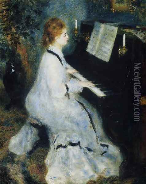 Young Woman At The Piano Oil Painting - Pierre Auguste Renoir